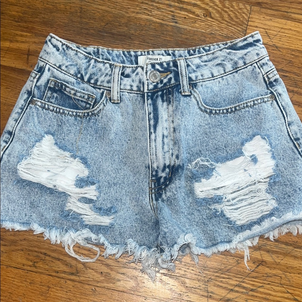 Forever 21 Light Blue Distressed Jean Shorts